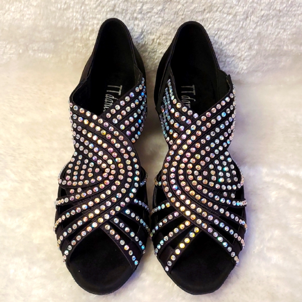 Elegant Black Rhinestone Women's Ballroom Dancing Shoes Size 7